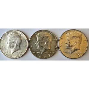 Silver Kennedy Half Dollar Lot - 1964 90% Silver & 1967, 1969-D 40% Silver